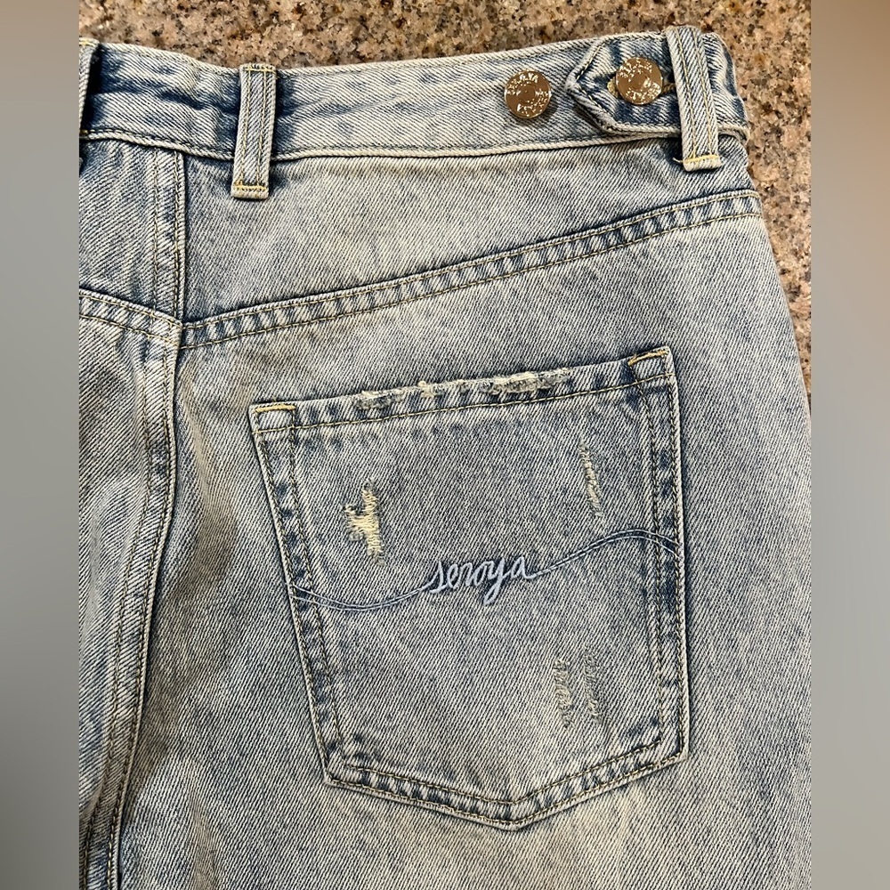 Ser.O.Ya Stone Black Distressed Flare Jeans Size 26 Long Inseam NWOT - Picture 6 of 9